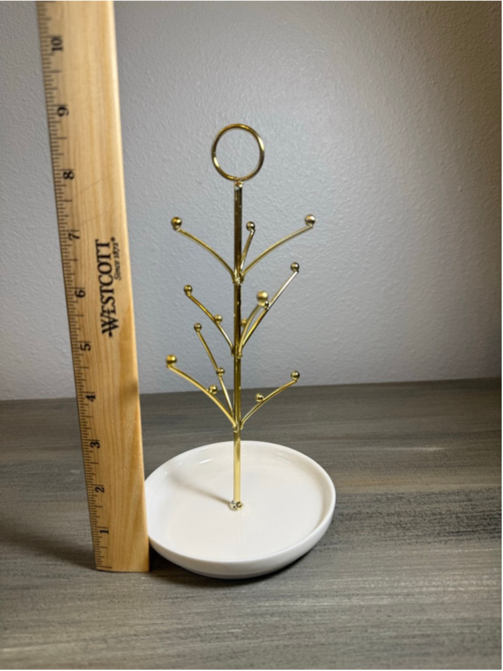 gold-colored jewelry tree stand ornament display trinket tray - Picture 4 of 7